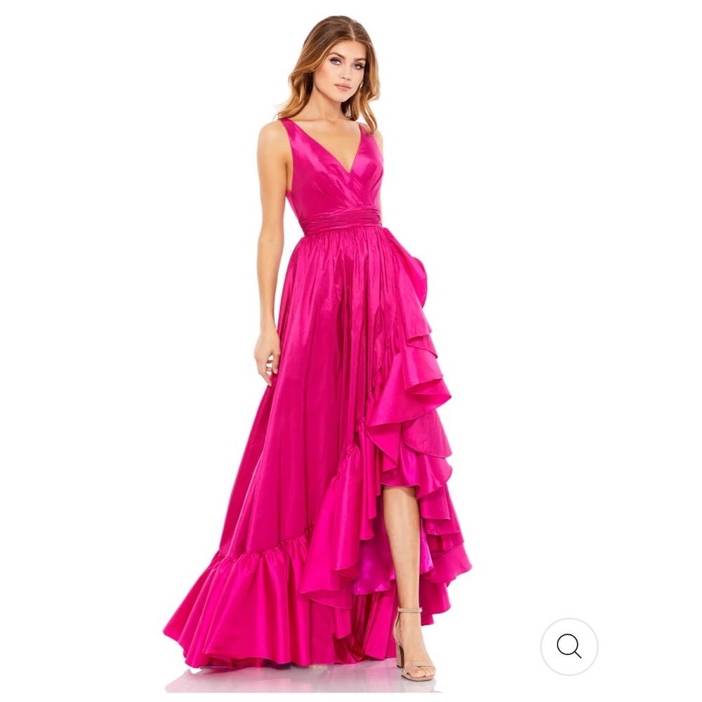 Mac Duggal Taffeta Hi-Low Ruffle Gown Magenta Pink Size 6